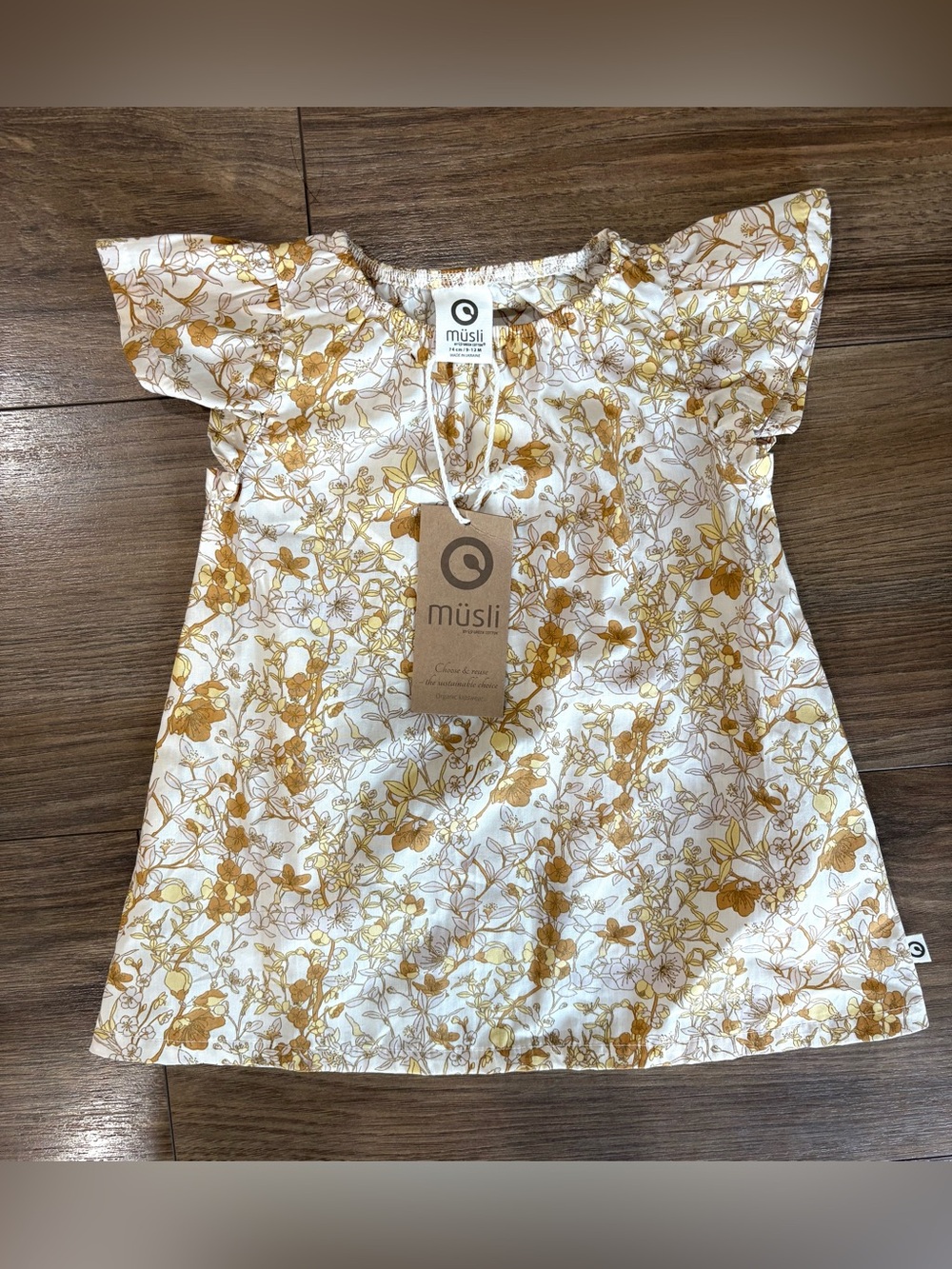 Organic Cotton Kids Dress in Mustard Floral